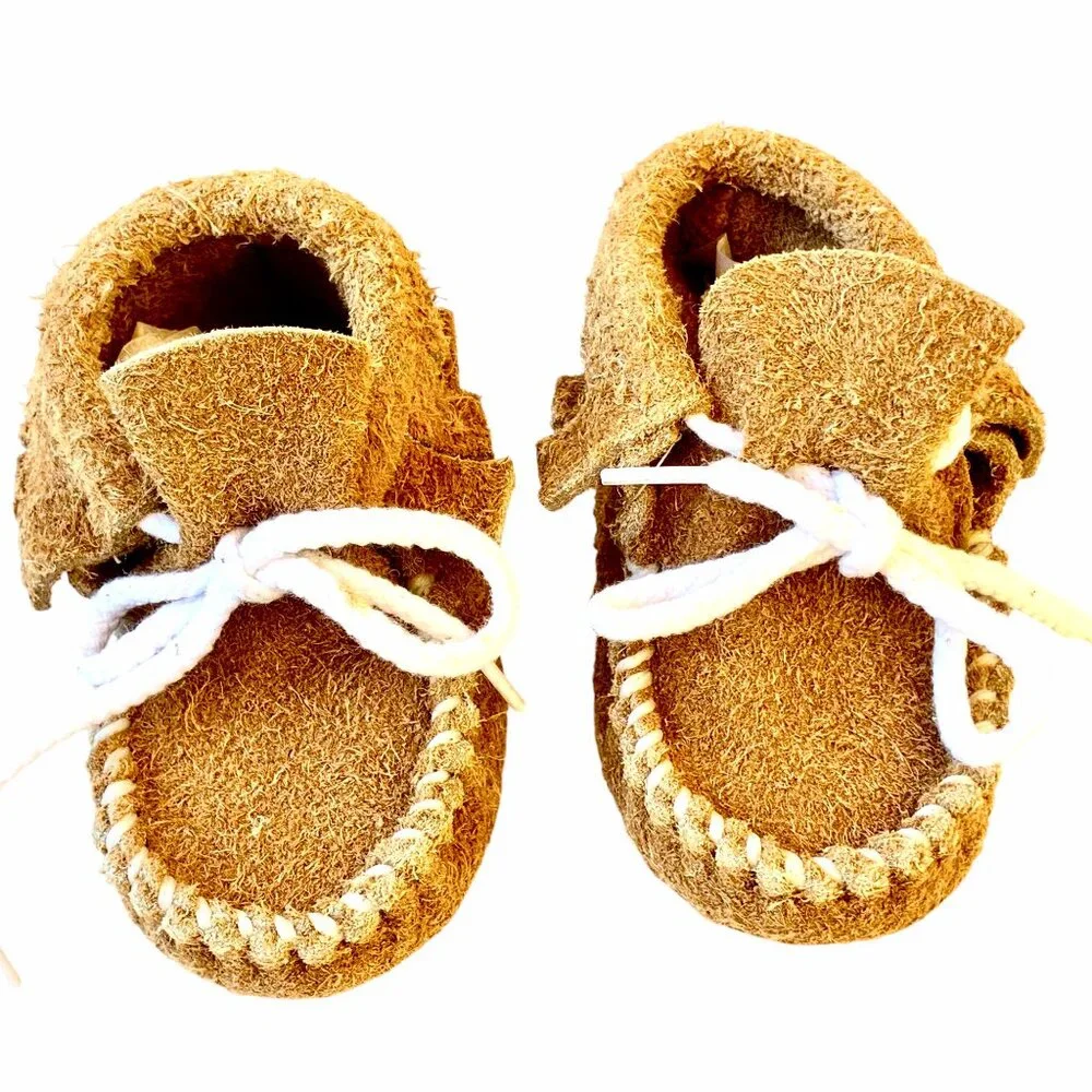 Genuine Buffalo Leather Baby Infant Moccasin Booties size 1 - 0-3 months NEW USA